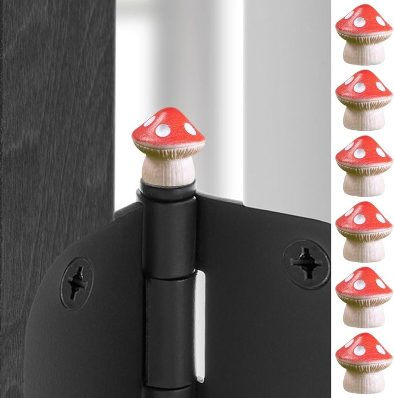 Wallertree Door Hinge Heads Decorative Topper - Hinge Head Mushroom - Magnetic Hinge Head Trinket - Hinge Pin Topper Miniature (Red, Set of 6) - Image 1
